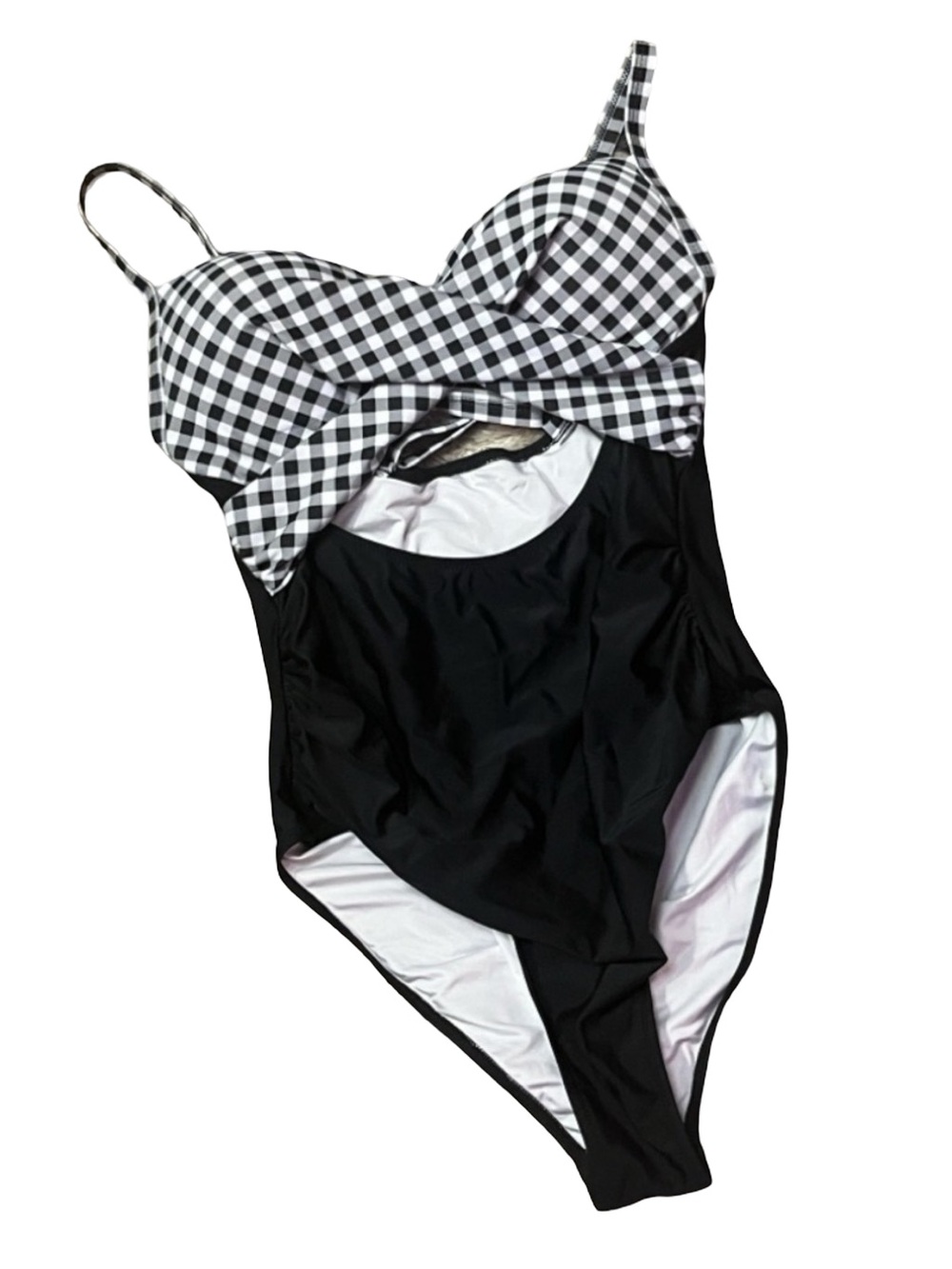 Black & White Checkered Top One-Piece Swimsuit For Women (Med) - Picture 1 of 5